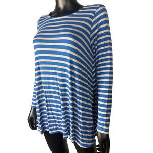 Puella Women's Striped Long Sleeve Tunic Top Blue Beige Casual‎ s
